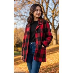 The Limited Plaid Wool Blazer Jacket Women's Buffalo Red Black Size XS/S Career